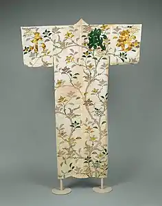 Kosode with Mandarin orange tree design and auspicious characters, late 18th century, Metropolitan Museum of Art