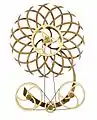 Dimensions is a spring-driven kinetic sculpture designed in 2015. A three-dimensional torus appears in the patterning wheels when the correct directions and speeds are reached.